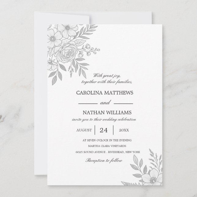 Minimalist Botanical Wedding Invitation Elegant Fl (Front)