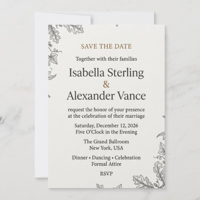 Minimalist Botanical Wedding Invitation Template (Front)