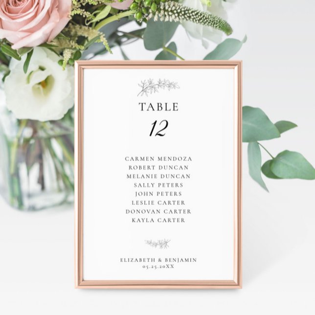 Minimalist Botanical Wedding Seating Chart Budget Table Number (Creator Uploaded)