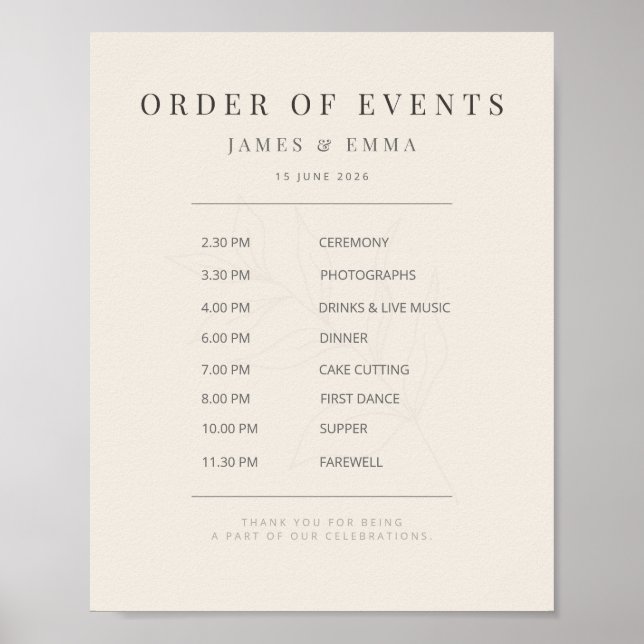 Minimalist Botanical Wedding Sign Soft Beige (Front)