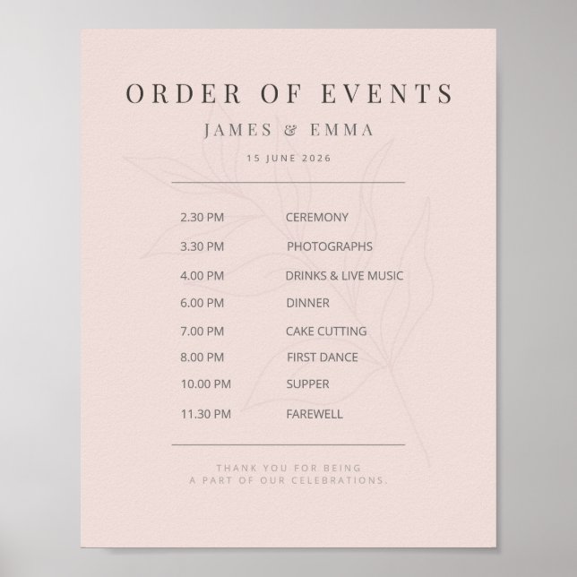 Minimalist Botanical Wedding Sign | Warm Blush (Front)