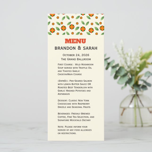 Minimalist Botanical  with Orange Blossom  Menu (Standing Front)