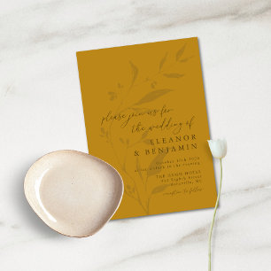 Minimalist Botanical Yellow Boho Script Wedding Invitation