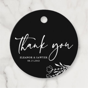 Minimalist Bouquet Black Wedding Thank You Favour Tags