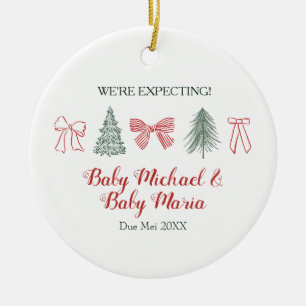 Minimalist Bow and Tree We're Expecting Parents Ceramic Ornament