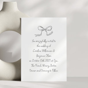 Minimalist Bow Black White Handwritten Wedding Invitation