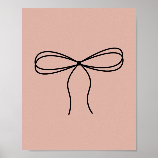 Minimalist Bow Line Art on Peach Poster (Front)