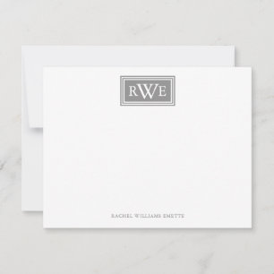 Minimalist Box Border Initial Grey Silver Monogram Card