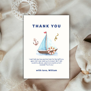 Minimalist Boy Nautical Sailboat Baby Shower Thank You Card