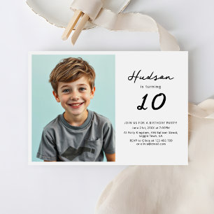 Minimalist Boys 10TH Birthday Party Photo Invitation