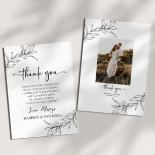 Minimalist Branch Leaf Custom Picture Wedding Thank You Card