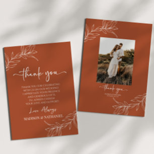 Minimalist Branch Leaf Custom Picture Wedding Thank You Card