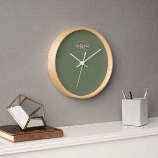 Minimalist Branding Logo Sage Green Pink Monogram Clock