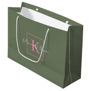 Minimalist Branding Logo Sage Green Pink Monogram Large Gift Bag