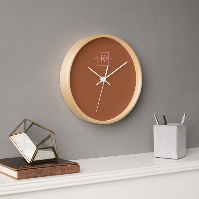 Minimalist Branding Logo Terracotta Pink Monogram Clock (Office)