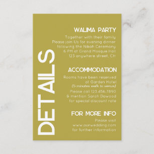 Minimalist Brass White Typography Wedding Details Enclosure Card