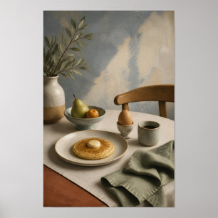 Minimalist Breakfast Table with Pancake and Coffee Poster