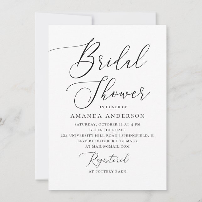 Minimalist Bridal Shower | Elegant Black and White Invitation (Front)