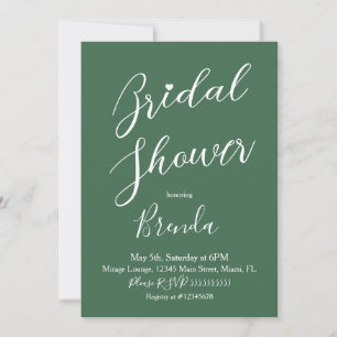 Minimalist Bridal Shower Emerald Green Heart Invitation
