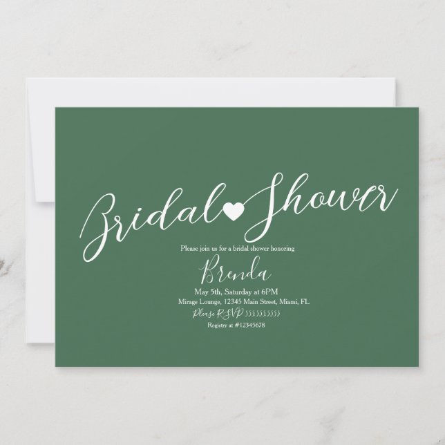 Minimalist  Bridal Shower Emerald Greenish Simple Invitation (Front)