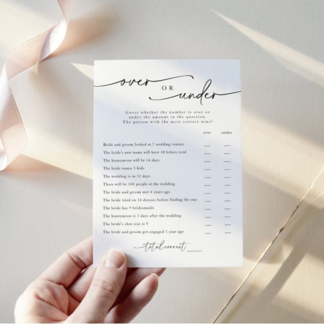 Minimalist Bridal Shower "Over Or Under" Game Card (Creator Uploaded)