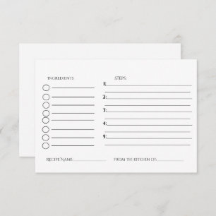 Minimalist bridal shower recipe request enclosure card