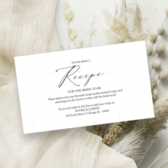 Minimalist Bridal Shower Recipe Request Enclosure Card (Creator Uploaded)