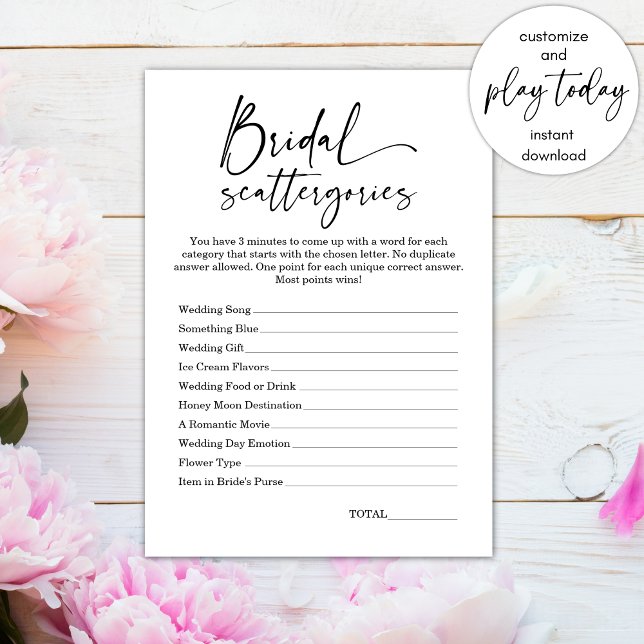 Minimalist Bridal Shower Scattergories Game  Invitation (Creator Uploaded)