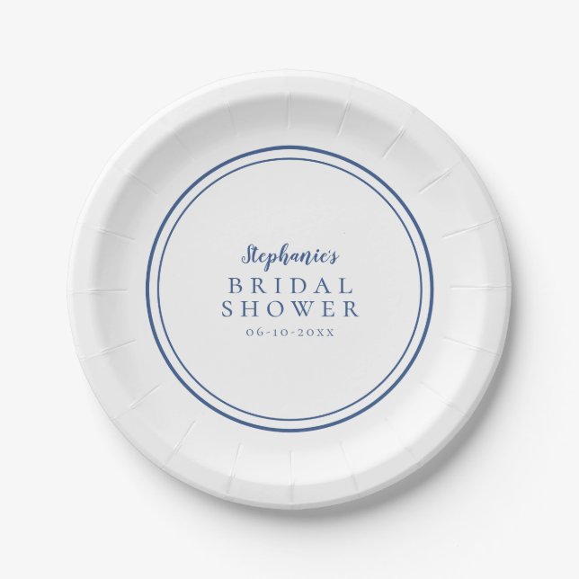 Minimalist Bridal Shower Simple Navy Blue Paper Plate (Front)