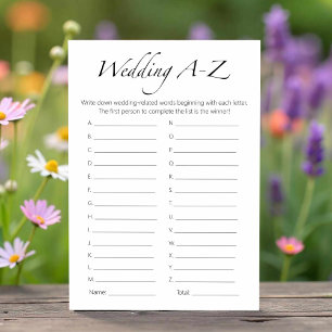 Minimalist Bridal Shower Wedding A-Z Game Card