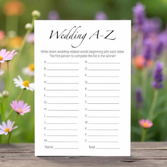 Minimalist Bridal Shower Wedding A-Z Game Card (Creator Uploaded)