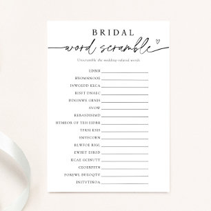 Minimalist Bridal Word Scramble Game Card