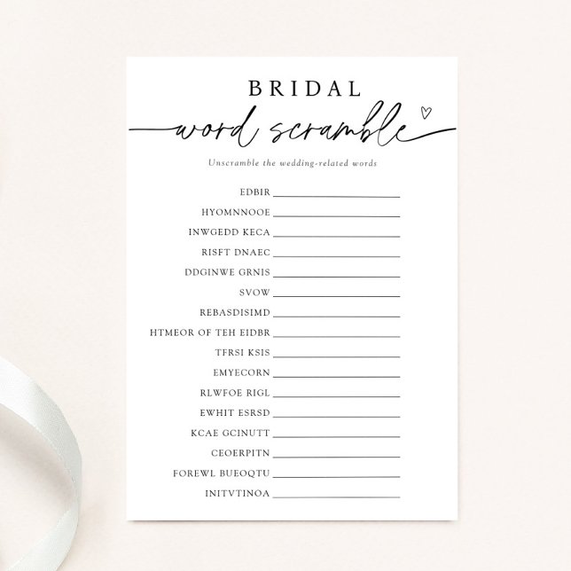 Minimalist Bridal Word Scramble Game Card (Creator Uploaded)
