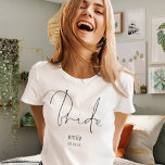 Minimalist Bride Script Name Wedding Date T-Shirt<br><div class="desc">Minimalist Bride Script Name Wedding Date,  Perfect addition to the bride-to-be’s gift box. Easily personalise with her name and year or date of wedding.</div>