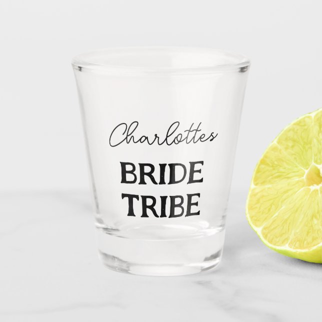 Minimalist Bride Tribe Bachelorette Party Shot Glass (Front)