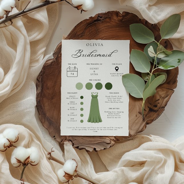 Minimalist Bridesmaid Bridal Party Info Card (Creator Uploaded)