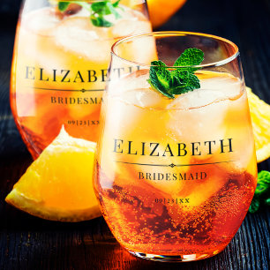 Minimalist Bridesmaid Gifts Modern Elegant Wedding Stemless Wine Glass