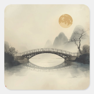 minimalist bridge painting images square sticker