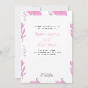 Minimalist Bright Pink and Brown Floral Wedding Invitation