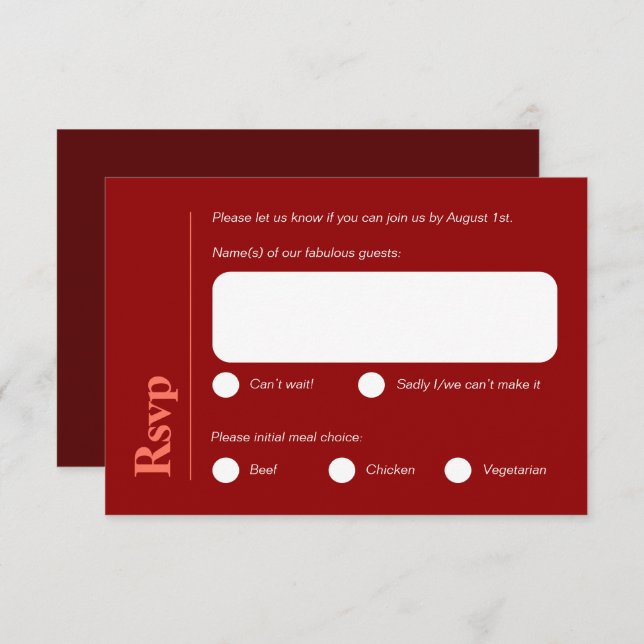Minimalist Bright Red Meal Choice RSVP card (Front/Back)