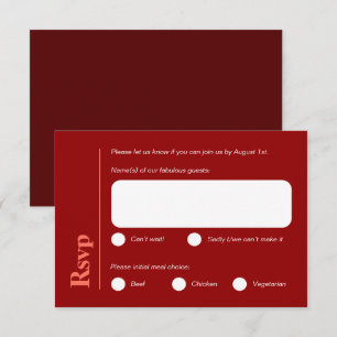 Minimalist Bright Red Meal Choice RSVP card