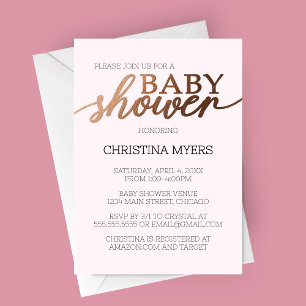 Minimalist Bronze and Pink Elegant Baby Shower Invitation