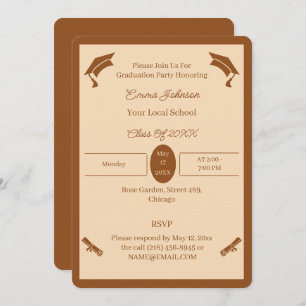 Minimalist Brown And Beige Custom Graduation Invitation