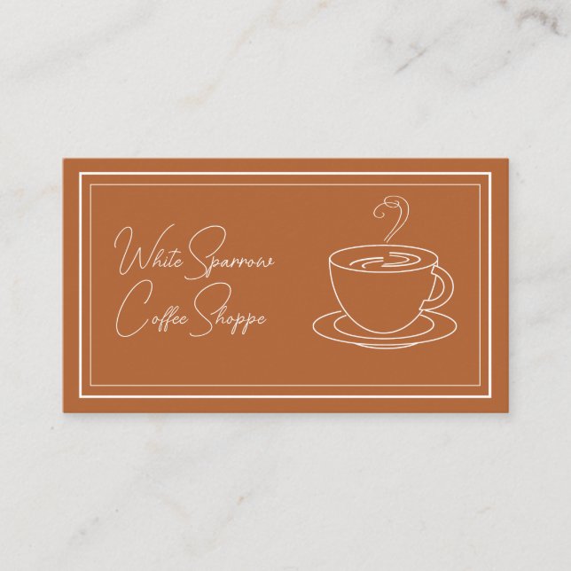 Minimalist Brown and White Coffee Shop Business Card (Front)