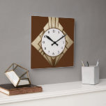 Minimalist Brown Art Deco Geometric Diamond Clock<br><div class="desc">"art deco clock",  "art nouveau diamond clock",  "dark brown beige gold",  "simple minimal 1920s square",  "stylish sophisticated 1920 style",  "minimalist abstract geometric shapes",  "retro vintage antique",   "elegant pattern design",  "square clock",  "old fashioned fancy"</div>