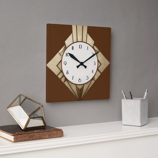 Minimalist Brown Art Deco Geometric Diamond Clock (Office)
