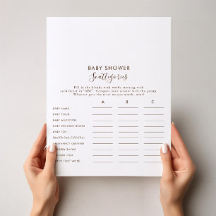 Minimalist Brown Baby Shower Scattegories Game