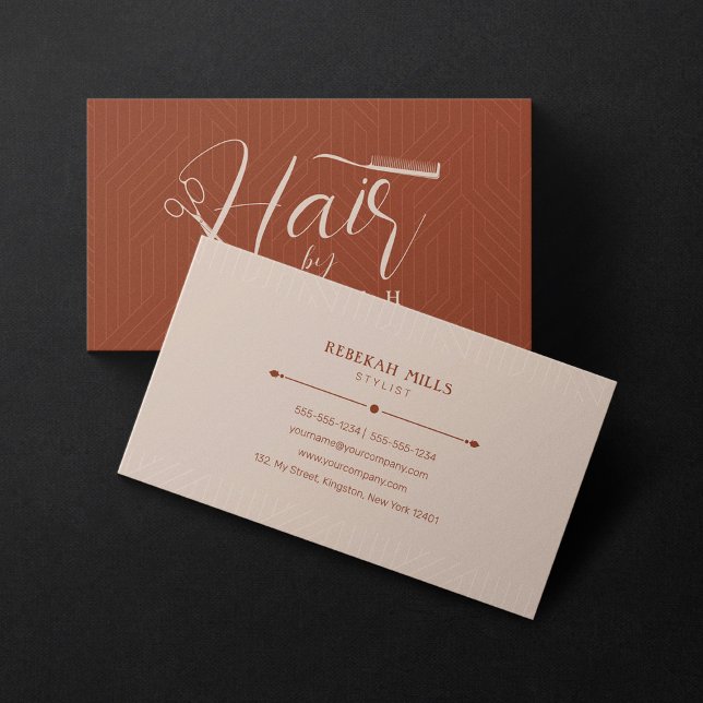 Minimalist Brown Biege Pattern Hairstylist Salon Business Card (Creator Uploaded)