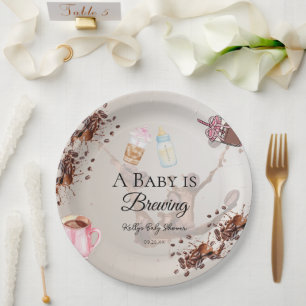 Minimalist Brown Coffee Baby Shower Paper Plate