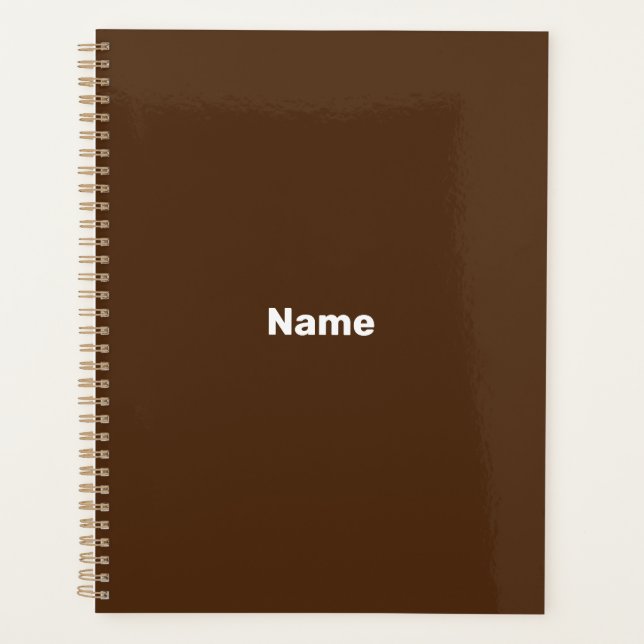 Minimalist brown custom text year monogram solid planner (Front)